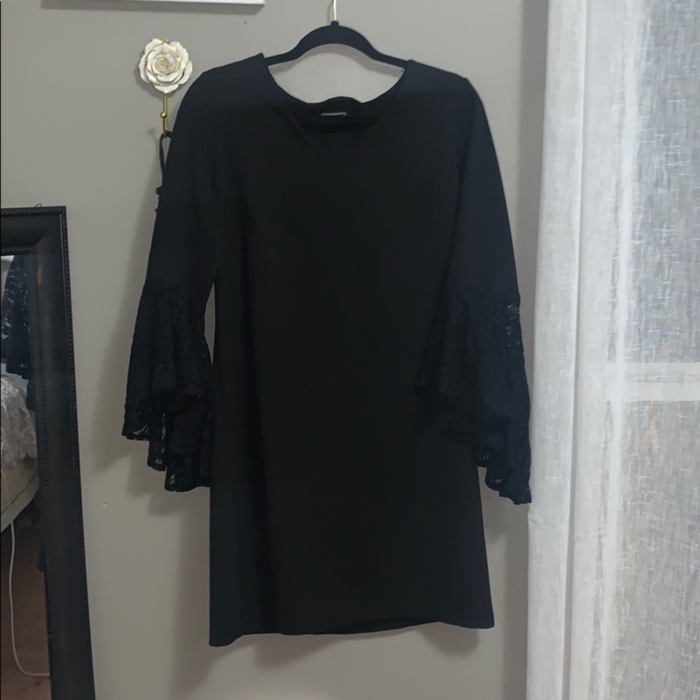 Sharagano med length black dress